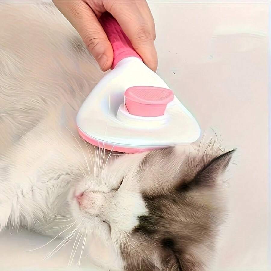 Push-Button Pet Deshedding Brush, Silicone Bristles One-Click Push-Pull Cleaning, Ergonomic Handle, Easy To Remove Cat/Dog Hair From Sofa, Bedding, Car Seats - Multicolor - View 1