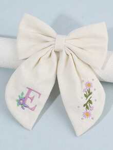 1件 26字母紫色花卉刺繡白色蝴蝶結髮夾，適合女孩髮飾，鱷魚夾，適用於學校與日常配戴 - 彩色 - 查看 5