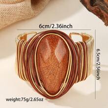 1件手工夸张铝丝编织串珠树脂塑料水晶手链，波西米亚南亚风格海滩度假派对中东正式优雅女士首饰 - 咖啡 - 查看 2