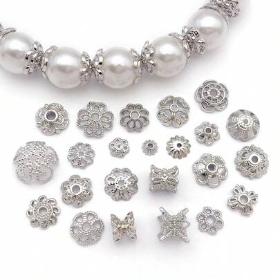 10/30个珠帽 18K白金镀层精美镂空花朵珠帽 黄铜花朵端帽 散珠 适用于手链项链 DIY珠宝制作工艺品材料