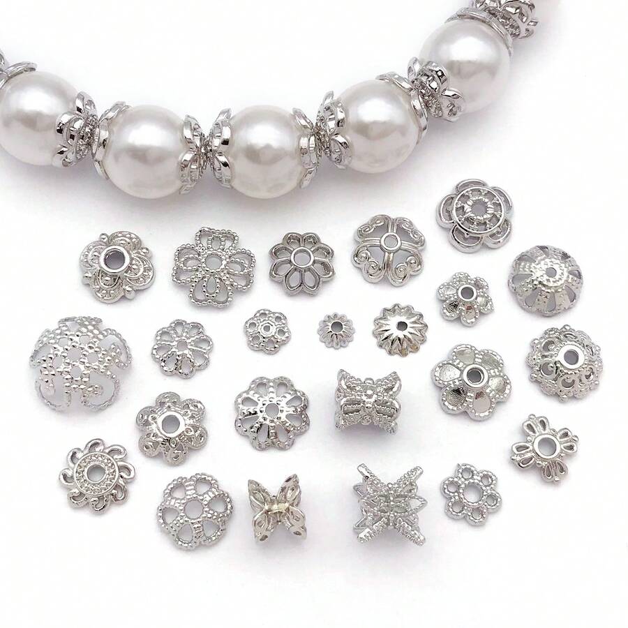 10/30个珠帽 18K白金镀层精美镂空花朵珠帽 黄铜花朵端帽 散珠 适用于手链项链 DIY珠宝制作工艺品材料