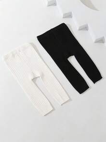 2 buah Legging Katun Bergaris Sederhana dan Serbaguna untuk Anak-anak, Panjang 7/8, Celana Ketat Anak-anak Warna Polos, Cocok untuk Kehidupan Sehari-hari, Liburan, dan Aksesori Pendamping Pakaian Serbaguna - MultiWarna - View 5