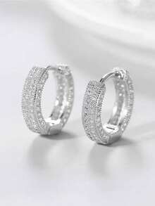 2件套极简几何水钻耳环，奢华复古设计，适合女性、婚礼、订婚等场合佩戴 - 銀色 - 查看 1