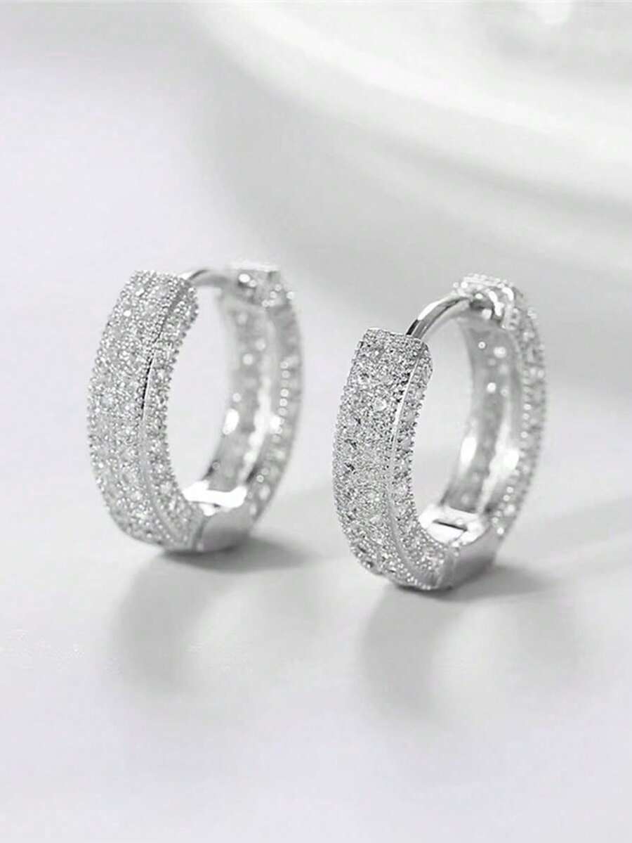 2件套极简几何水钻耳环，奢华复古设计，适合女性、婚礼、订婚等场合佩戴 - 銀色 - 查看 1