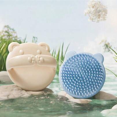 1个 - 头皮按摩刷 - 轻柔头部按摩，敏感米色，沐浴时可用，柔和粉色/蓝色/黄色，便携式护发工具（易于清洁，美容配件）