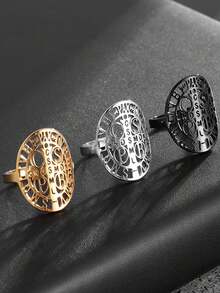 1件装流行不锈钢天主教圣本笃十字架圆盘可调节戒指时尚幸运护身符珠宝礼品 - 時尚 - 查看 2