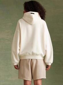 Essentials -Fear Of God FW23 Collection Heavyweight Fleece Lined Oversized Hoodie, Unisex 350GSM Thick Cotton, Ultra Warm Brushed Interior, Flocking Craftsmanship, Functional Kangaroo Pocket, Non-Gender Loose Silhouette, High-End Winter Street Style, Cozy Wear For Extremely Cold Days - 烏黑 - 查看 7