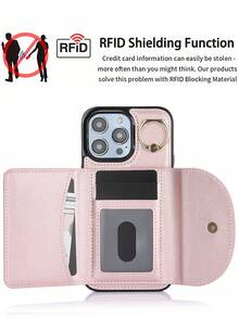 AWQUER PU Faux Leather Wallet Case Suitable For IPhone 17 Air 17E 16E 16 15 14 13 12 11 Pro X XS Max XR 8 7 Plus SE 5G 2022 2020 SE3 SE2 Kickstand Card Slots Mobile Phone Bag Cover With Finger Ring Holder - Rose Gold - View 7