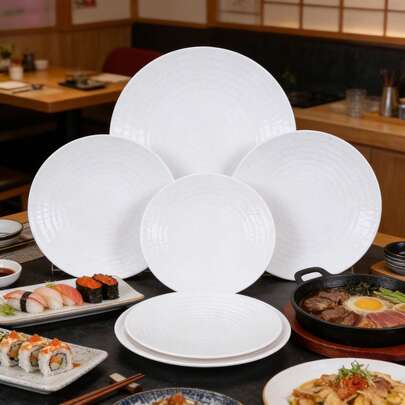 1pc New Threaded Round Plate/Nordic Series/Creative Design/10in 11in 12in 13in 14in 5 Options/Wear-Resistant/Dessert Plate/Sushi Plate/Buffet Plate/BBQ Plate/Holiday Serving Platter/High-End Photography Platter/Dishwasher