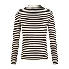 Prada Striped Embroidered Crew Neck Sweater, Custom-Knitted Mercerized Wool Blend Fabric, Soft, Delicate, Comfortable Against The Skin. The Creamy Hue And Warm Brown Tones Intertwine In The Knit Texture, Creating A Design Tension Between Movement And Stillness. The Iconic Prada Embroidery, A Subtle Yet Powerful Logo Hidden Among The Stripes, Flows In The Sunlight, The Logo Appearing And Disappearing In The Light And Shadow. The Design Is Seamlessly Integrated, Achieving The Ultimate In Aesthetics. Using Stripes As The Brush And Knitting As The Ink, A New Chapter Of Fashion Is Woven. Imported Machine Embroidery Technology, Using An Advanced Computer Control System And Precision Mechanical Parts, Achieves High Precision In Prada Embroidery, Resulting In Smooth And Delicate Lines. - 25341-B30 - Xem 2