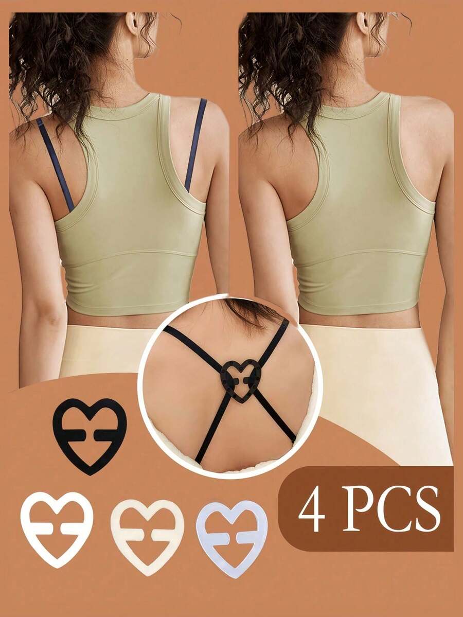1/4pcs Heart-Shaped Bra Clips, Invisible Anti-Slip Bra Strap Buckles, Body Care Accessories Suitable For Travel, Sports, Outdoor, Waist - Multicolor - View 1