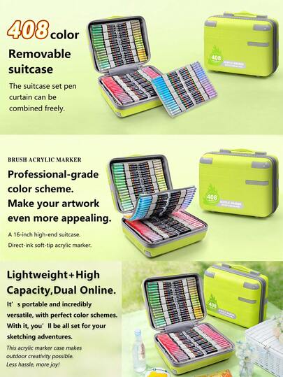 12-408 Colors GuangNa Acrylic Paint Markers, Smooth Flow Acrylic Ink, Rich Colors, Comprehensive Color Classification, Stackable, High Coverage, Felt Tip Pen Art Supplies Set, Suitable For Canvas, Rock Painting, Wood, Glass, Ceramic, Textile, DIY Crafts, Back To School, Convenient Storage And Portability