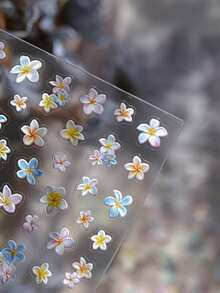 1片5D立体浮雕彩色羽毛花渐变花瓣生动露珠浪漫美甲贴纸装饰指甲贴纸 - 彩色 - 查看 4