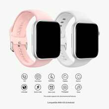 男女通用智能手表，具备通知、音乐播放和通话功能 - 粉色 - 查看 11