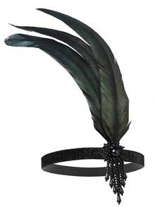 一件 1920 年代欧美风格女士羽毛发箍，黑色羽毛镶嵌水钻，极具收藏价值，适合舞会场合，瞬间展现百年前的优雅风范。 - 彩色 - 查看 7