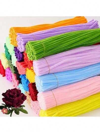 111件套DIY花球制作套装，高密度毛绒棒，多种颜色可选，30厘米彩色毛球制作材料，含金属丝用于缠绕，色彩鲜艳，适合商业用途