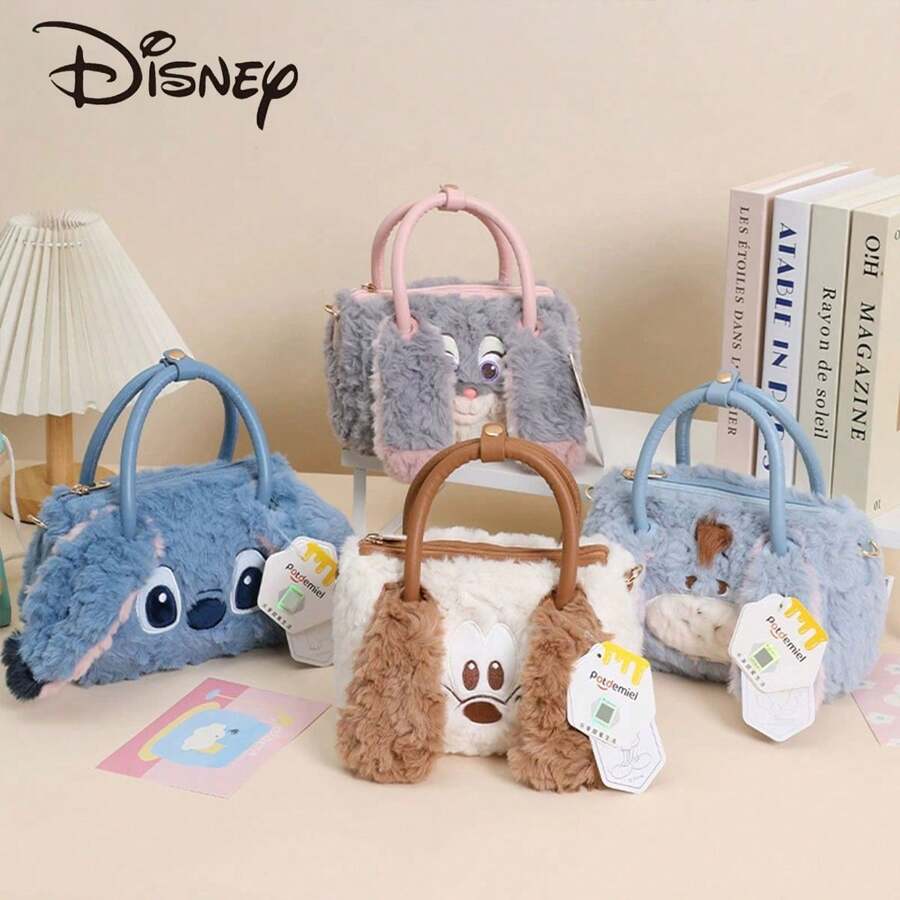 Disney 迪士尼朱迪·霍普斯和史迪奇毛绒背包，毛绒娃娃圆筒包，布鲁托毛绒娃娃，斜挎包，生日礼物，纪念品，情人节礼物，派对礼品 - 彩色 - 查看 1