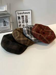 Mũ nồi kẻ caro kiểu retro dành cho nữ, mũ nghệ sĩ hình bát giác kiểu Anh, mũ thời trang thường ngày tôn dáng. - Nhiều màu - Xem 1