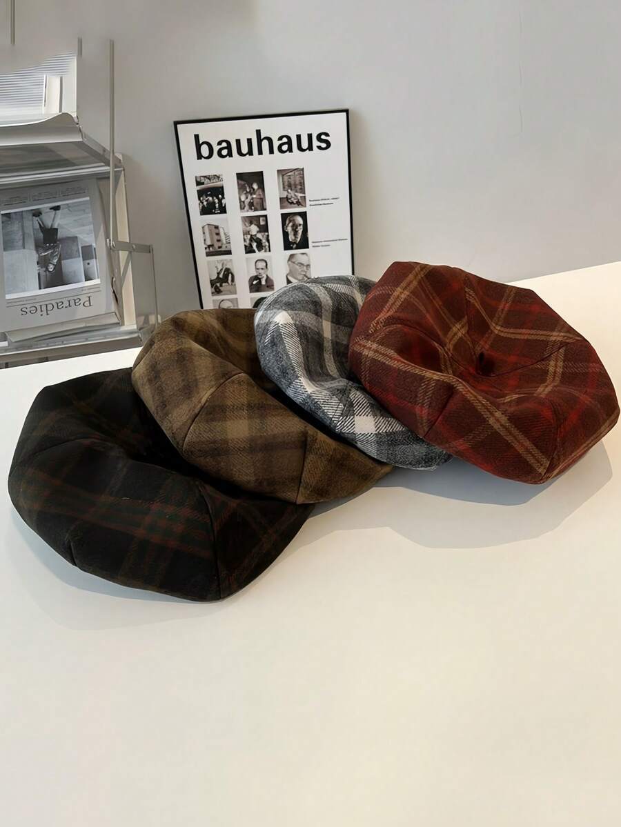 Mũ nồi kẻ caro kiểu retro dành cho nữ, mũ nghệ sĩ hình bát giác kiểu Anh, mũ thời trang thường ngày tôn dáng. - Nhiều màu - Xem 1