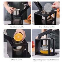 Manual Press Juicer Lever Design 304 Stainless Steel Hand Pressed Juicer Fruit Squeezer with Two Filters - Negro - Ver 10