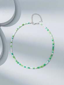1件女士果冻色极简串珠项链 - 淺綠-N143 - 查看 2