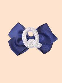 1 Piece Girls Initial Hair Clips A-Z, Preppy Style Navy Blue Grosgrain Ribbon Bows With Pearls, Cute Personalized Hair Barrettes For Little Girls - Navy Blue - View 29