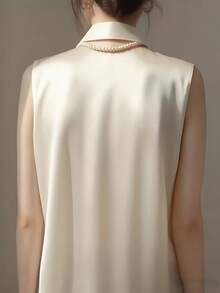 Chemise sans manches à col régulière en tissu tissé avec boutons devant pour l'été, pour femmes - Champagne - Voir 5