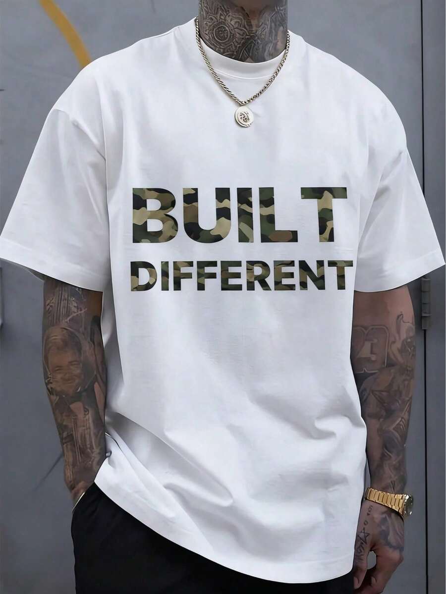 Men's T-Shirt, Classic Graphic T-Shirt, Soft And Comfortable T-Shirts For Men, Script Logo, 180g, 100% Cotton - 白色 - 查看 1