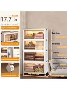 60cm/4layers Foldable Storage Box With Wheels And Magnetic Doors - Plastic Covered Storage Box, Space-Saving Design, Suitable For Clothes, Snacks, Camping Supplies - Modern Home And Outdoor Storage And Organization, Modern Aesthetics. - White - View 14