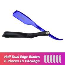 univinlions 6" Foldable Black Handle Spring Internal Sharp Barber Razor + 6 Blades Dual Edge Blade Shaver Beard Face Underarm Body Shaving - Multicolor - View 12