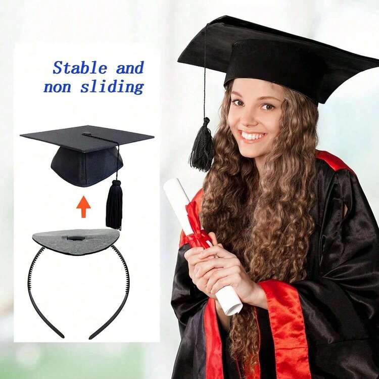 1/2 chiếc băng đô cài tóc bằng nhựa màu đen chắc chắn, chống trượt, thích hợp cho lễ tốt nghiệp và tiệc mừng tốt nghiệp (không bao gồm mũ). - Xem 6