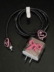 5件套透明酒红色蝴蝶结TPU保护壳，兼容苹果15W/20W充电器，适用于 14/13 Pro Max快充 - 彩色 - 查看 3