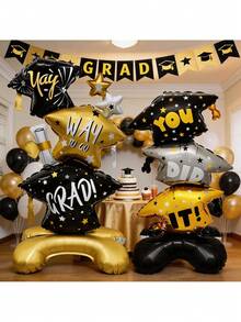 2 piezas Gorro de graduación gigante inflable, adecuado para decoración de fiesta de graduación, globos de papel de aluminio para celebración de graduación universitaria - multicolor - Ver 2