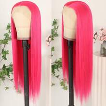 13X4 Purple Hair Synthetic Lace Front Wigs 26 Inch Pre Plucked Long Straight Hair Wigs 13X4 HD Lace Wigs Glueless Dark Purple Colored Wigs Heat Resistant Deep Purple Long Silky Straight Lace Front Wigs For Women For Daily Christmas Party Cosplay Use - 玫紅色 - 查看 5