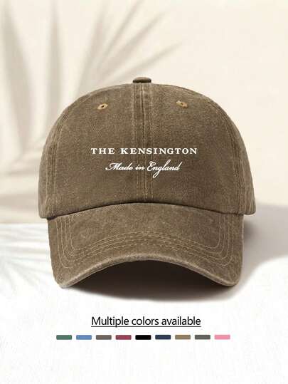 1pc Washed Baseball Cap With "THE KENSINGTON" Letter & Numeric Print Pattern, Retro American Style Minimalist Casual Versatile Fashionable, High-Quality Decorative Accessory Suitable For All Seasons, Essential Fashion Item For Both Men And Women