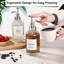 1套500毫升/17盎司玻璃咖啡糖浆分配器（带泵），玻璃容器瓶（带压力分配器） - 彩色 - 查看 9