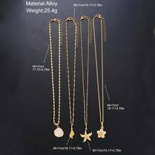 4pcs/Set Bohemian Style Faux Shell & Starfish Necklace Set, Fashionable Summer Beach Style Jewelry, Suitable As Gift - Gold - View 6