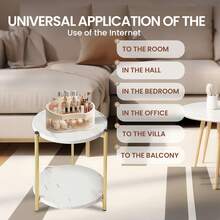 EZIFY Double-Tier Round Side Table, Minimalist Accent Table, Dual-Purpose Indoor Outdoor Table With Metal Reinforcement, Easy Assembly For Bedroom Living Room - White - View 8