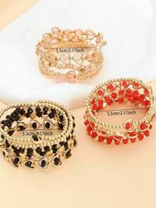 5pcs/Set Multilayer Heart Beaded Bracelets, Fashion Versatile Stacked Bracelet Set - Multicolor - View 5