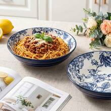 2pcs 8-Inch Glossy Ceramic Flat Plate/Soup Plate, Vintage Blue & White Glossy Underglaze Floral Pattern Round Dinnerware Design, Smooth Glossy Glaze Rounded Edges Easy To Clean And Scratch-Resistant, Microwave, Dishwasher And Oven , Suitable For Pasta, Salad, Dessert, Soup, Fruit Serving, Daily Home Kitchen Use All Year Round - Navy Blue - View 5