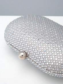 Elegant Fashion Rhinestone Embellished Oval Clutch Bag - Silver - View 6