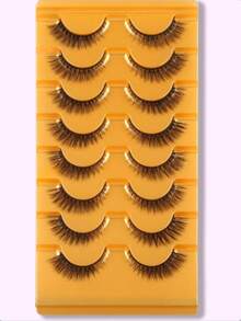 8 Pairs Of Natural-Style Lashes With Black Thread-Crossed Tips, Curved Design For Fuller Volume - Black - View 4
