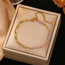 1件波西米亚风不锈钢玻璃珠彩色多巴胺时尚手链，女士款，18K镀金，高端黄金首饰 - 手鍊 - 查看 3