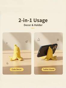 1 pieza Soporte con forma de plátano, decoración de escritorio, soporte multifuncional para teléfono y tableta, soporte de escritorio antideslizante, accesorio de escritorio lindo, soporte estable para teléfono y tableta - amarillo - Ver 5