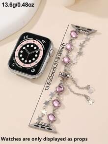 1 pieza Correa con cuentas de vidrio con forma de estrella para niñas, adecuada para Apple Watch Band 5/6/7/8/9 Pulsera de reloj inteligente - Multicolor - Ver 5