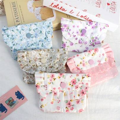 1Pc Flower Pleated Lace Flap Bag, Portable Mini Sanitary Pad Storage Bag, Student Card Bag, ID Bag, Coin Purse, Mini Cosmetic Bag Purses For Women Lipstick Bag Sanitary Napkin Storage Bag Pad Pouch Portable Travel Makeup Bag Jewelry Organiser Nail Polish Organiser Lip Oil Organiser Essential Oil Organiser Clutch With Zipper Closure For Cosmetics,Coin,Keys,Earphones,Small Items Gift For Friends Mom Gifts Bridesmaid Gifts Travel Essentials Cruise Essentials