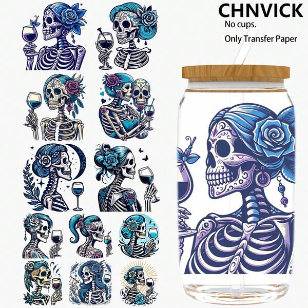 CHNVICK 12 PIEZAS/SET Envolturas de taza con estilo UV DTF autoadhesivas para tazas de café, botellas de agua, decoración del hogar, portátiles y manualidades DIY para refrigeradores (sin incluir el vidrio)