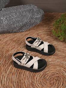 Baby Fashionable Metal Butterfly Buckle One-Strap Hook And Loop Sandals - Beige - View 3