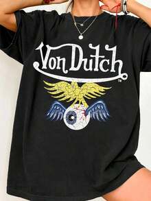 Van Dutch Flying Eyeball Vintage Oversized Graphic Tee Women's Short Sleeve Pure Cotton T-Shirt Loose Fit, Y2K Streetwear Retro Biker Aesthetic Baggy Pullover Gift,2026St Pattys Day Outfit,Easter Outfit Women,Summer Outfits,Vacation Outfits Women,Summer Outfits For Women,Spring Outfits For Women,Summer Tops,St Pattys Day Outfit,Easter Outfit Women - 黑色 - 查看 7