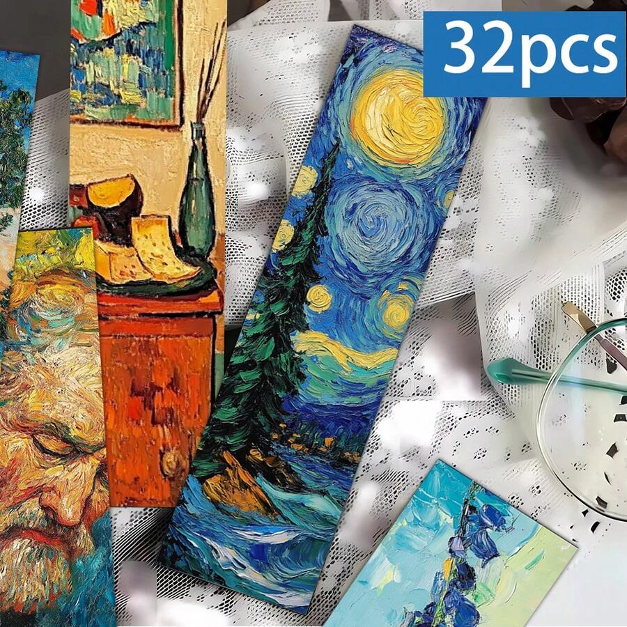 Tlenpo 32枚印象派书签,送给爱书人的礼物,抽象艺术书签,独特优雅的DIY装饰书签,适合圣诞节、万圣节、开学季、书页分隔,也是送给学生、朋友、老师的可爱礼物,理想的阅读奖励 - 1 Set - 查看 1